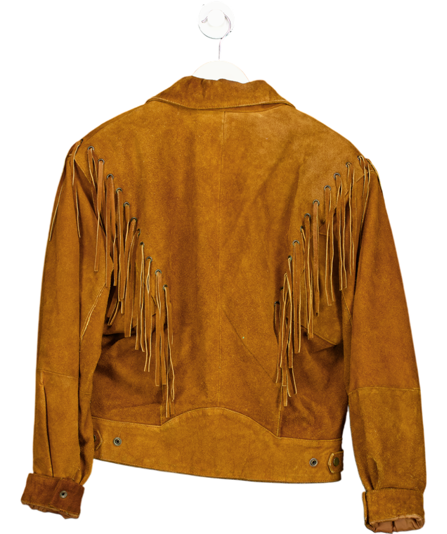 CHIA Brown Vintage Tan Suede Oversize Fringed Jacket UK M