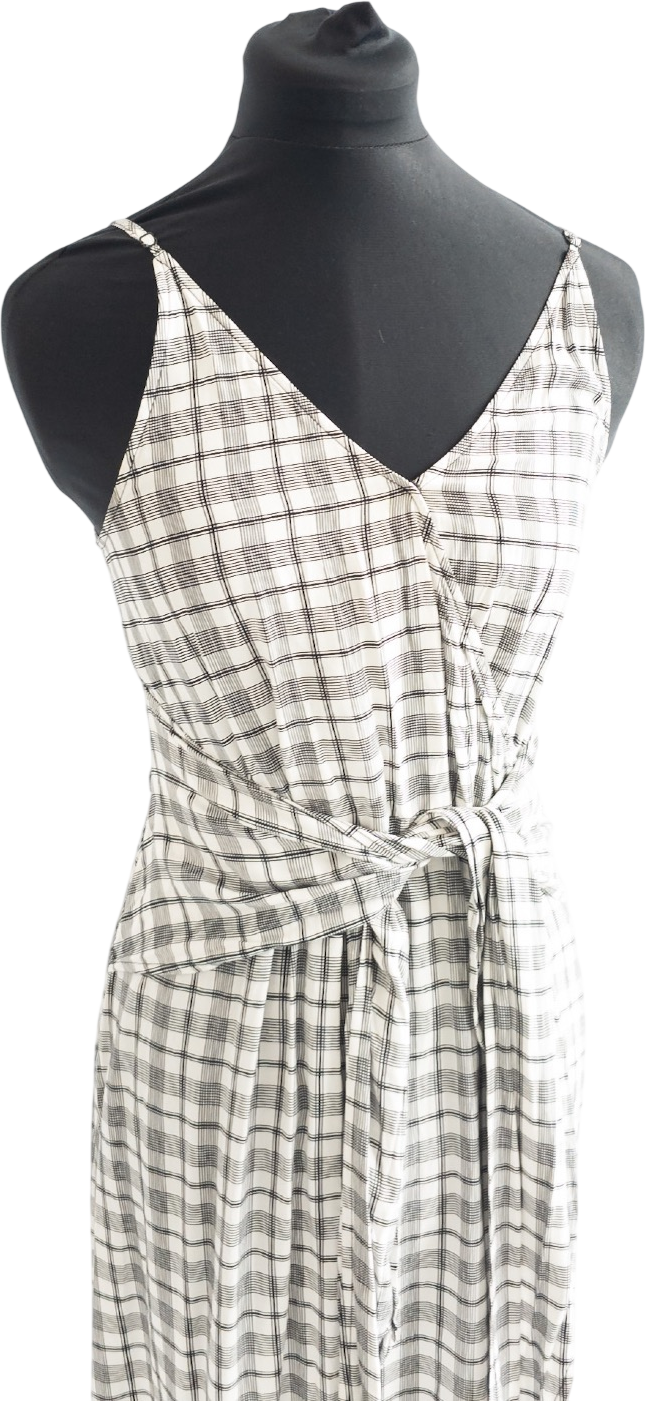& Other Stories White / Black Check Tie Front Midi Dress UK 4