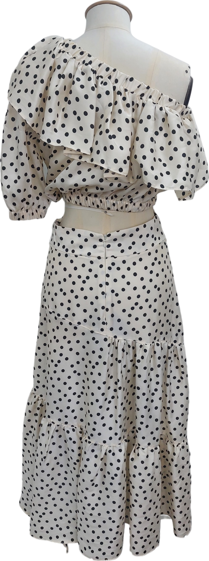 Topshop Cream Polka Dot One Sleeve Top And Midi Skirt UK 8