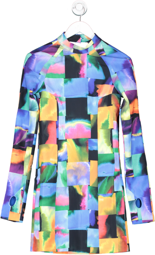 House Of Holland Multicoloured Abstract Patchwork Print Open Back Mini Dress UK 8