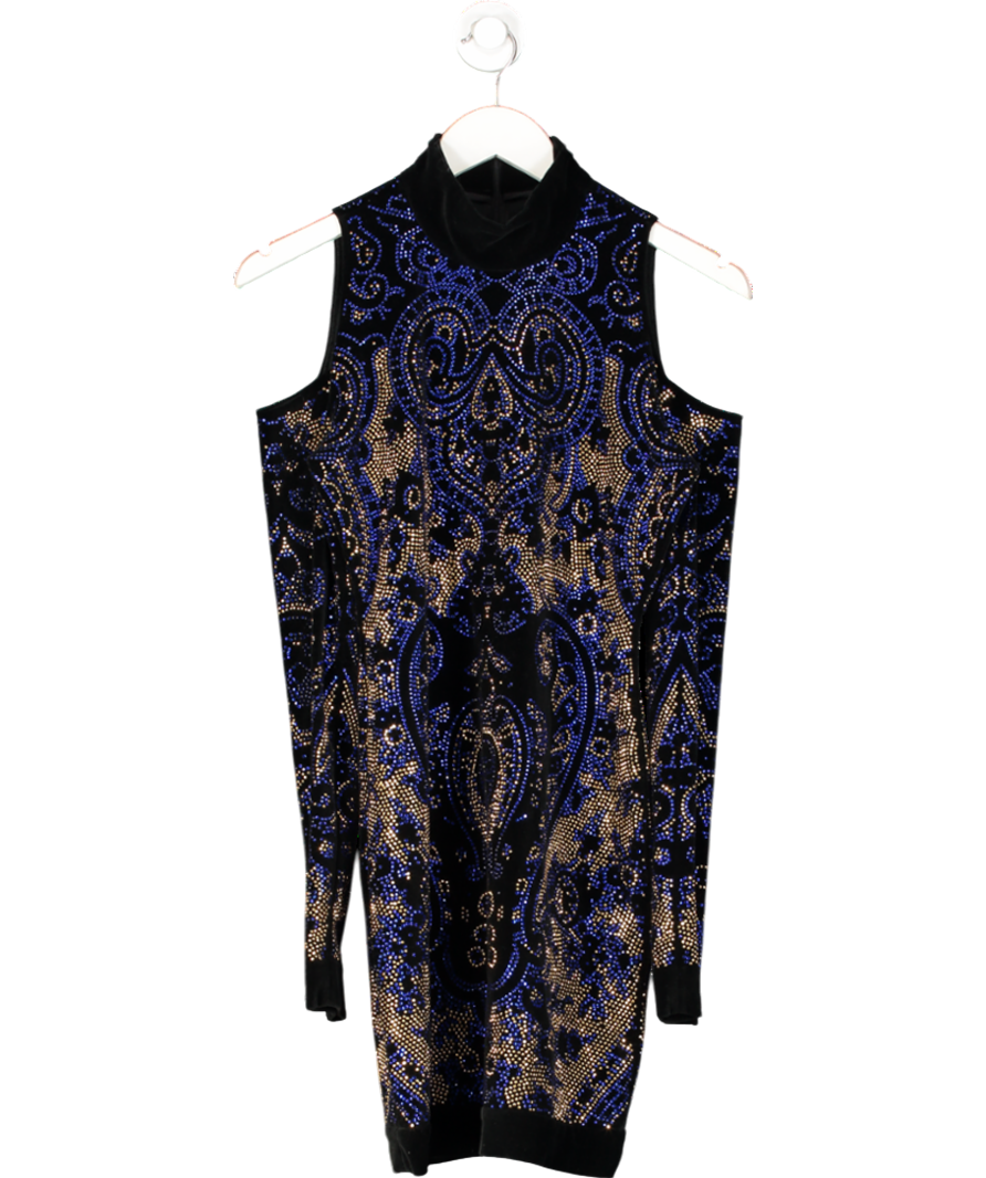 Balmain Black Cutout Crystal Embellished Velvet Mini Dress UK 8