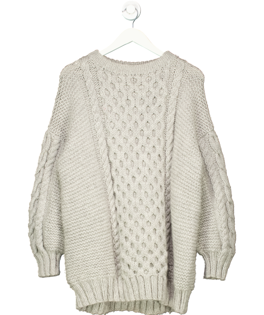 I Love Mr. Mittens Hand Made Grey Chunky Cable Knit Sweater UK M/L