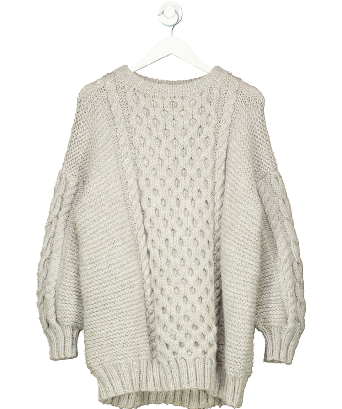 I Love Mr. Mittens Hand Made Grey Chunky Cable Knit Sweater UK M/L