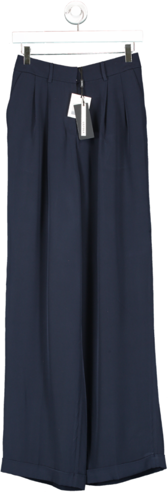 Lily Silk Blue Timeless Pleated Wide-leg Dense Silk Trousers UK 6