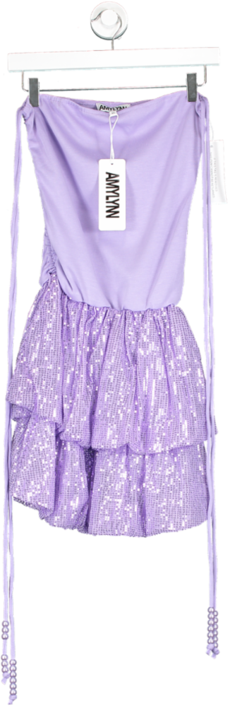 Amy Lynn London Purple Ellie Puffball Sequin Mini Dress UK XS