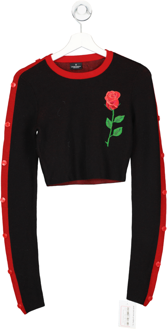 marcelo burlon Black Rose-appliqued Cropped Sweater UK XS