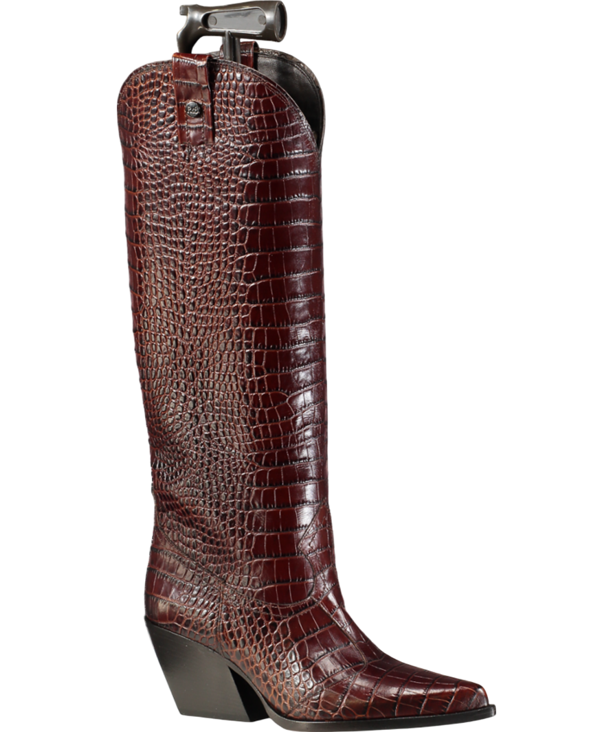 Russell & Bromley Brown Saloon Knee High Crocodile Western Boots UK 5 EU 38 👠