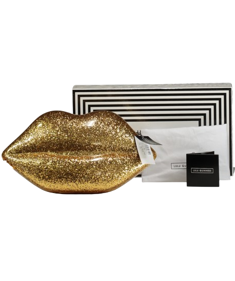 lulu guinness Metallic Perspex Lips Clutch Bag - Gold Glitter