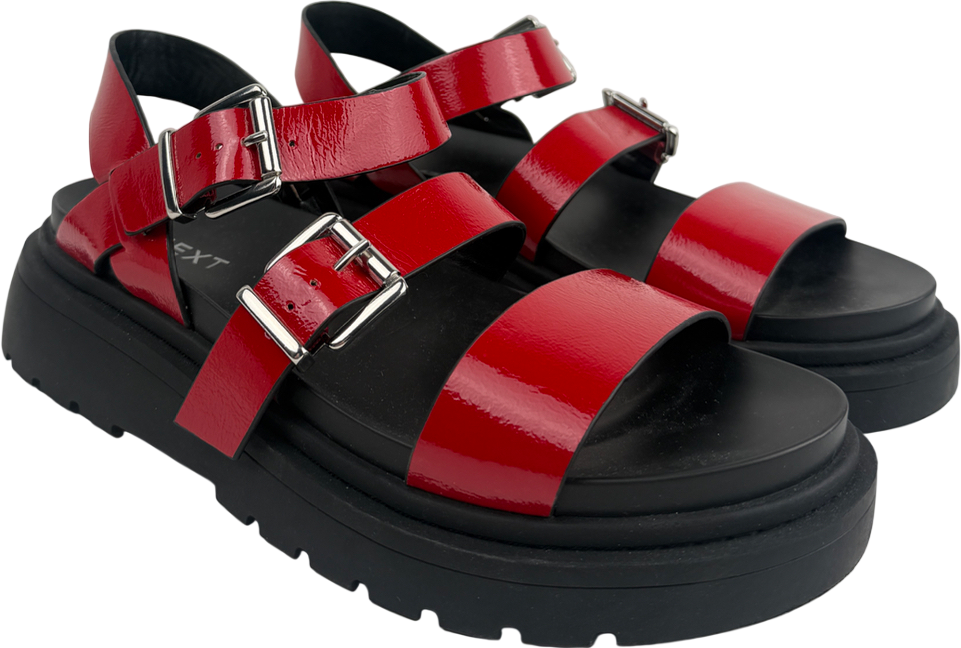 Next Red Patent Standard/wide Fit Chunky Buckled Sandals UK 8 EU 41 👠