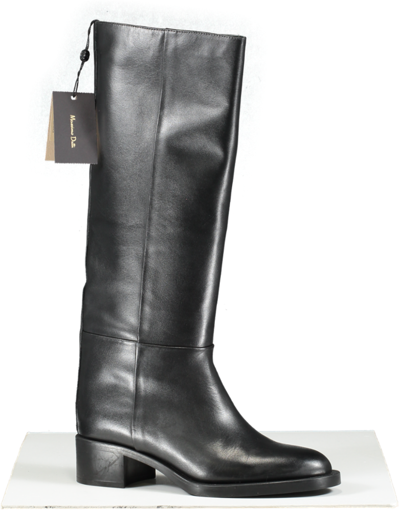 Massimo Dutti Black Leather Knee High Boots BNIB UK 3 EU 36 👠