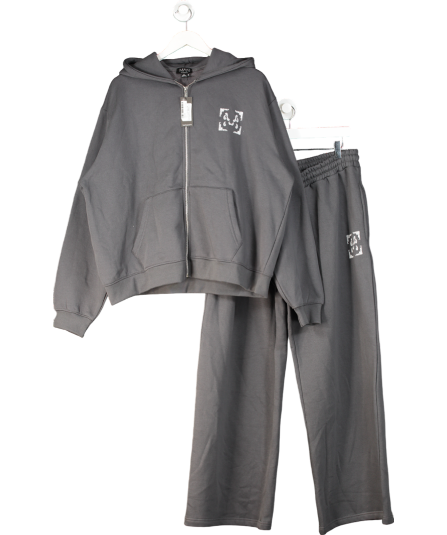 boohooMan Grey Regular Paisley Back Print Zip Through Tracksuit UK XL