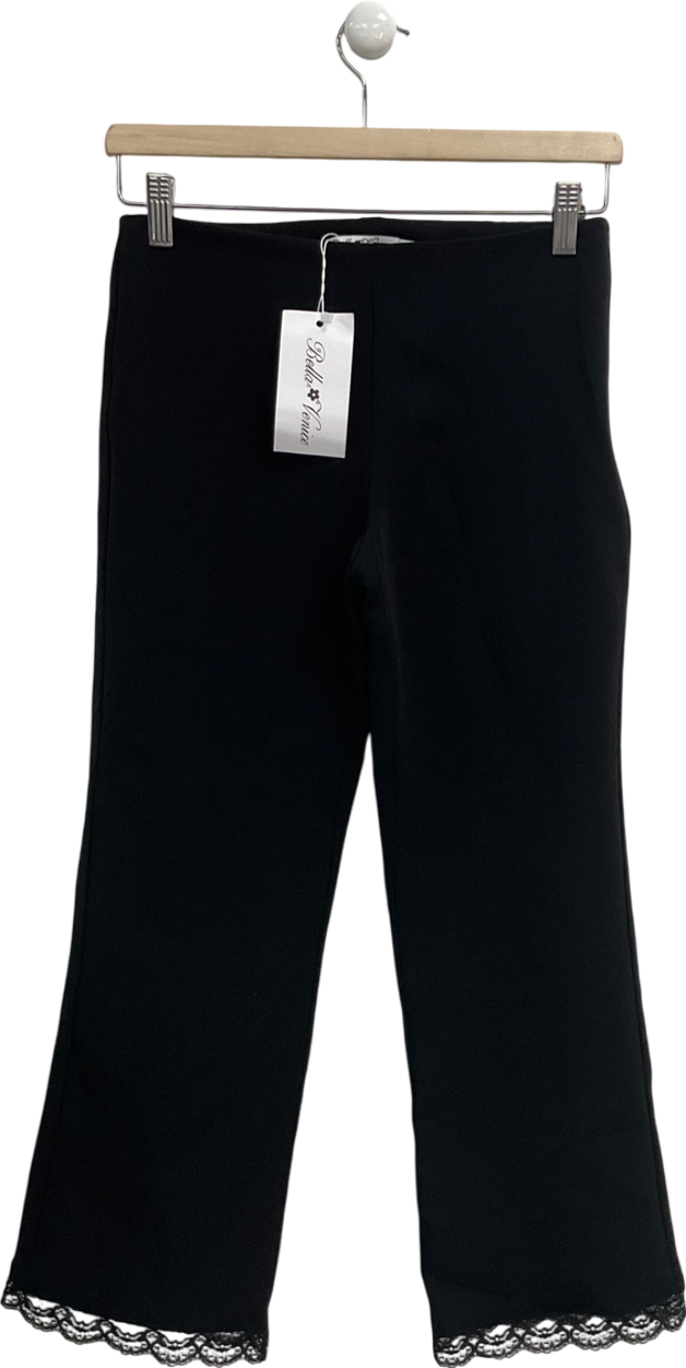 Bella Venice Black Ellis Lace Trimmed Capri Pant UK XS