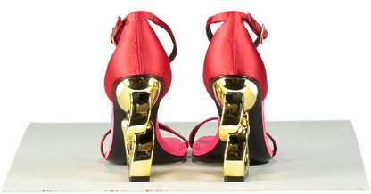 Kat Maconie Red/Gold Ankle Strap Sandal with Unique Heel UK 4