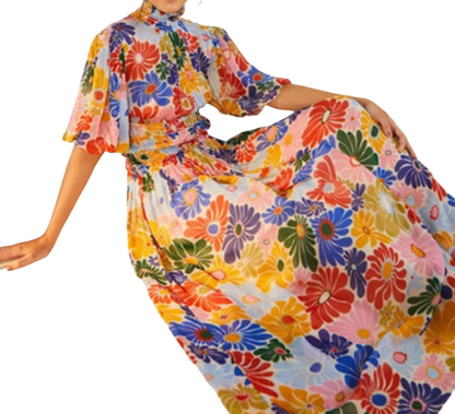 Farm Rio Multicoloured Sunny Daisy Sand Maxi Dress UK XL