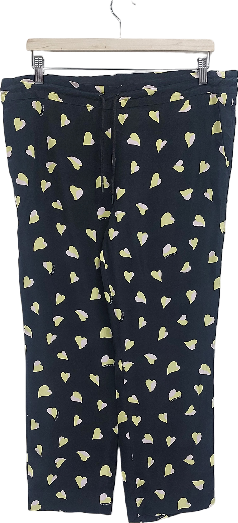 Bimba y Lola Black Heart Print Fluid Trousers UK 10