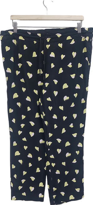 Bimba y Lola Black Heart Print Fluid Trousers UK 10