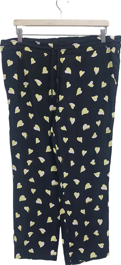 Bimba y Lola Black Heart Print Fluid Trousers UK 10