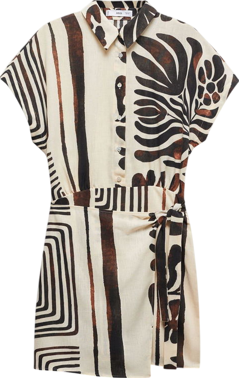 MANGO Brown Printed Shirt Dress UK 16