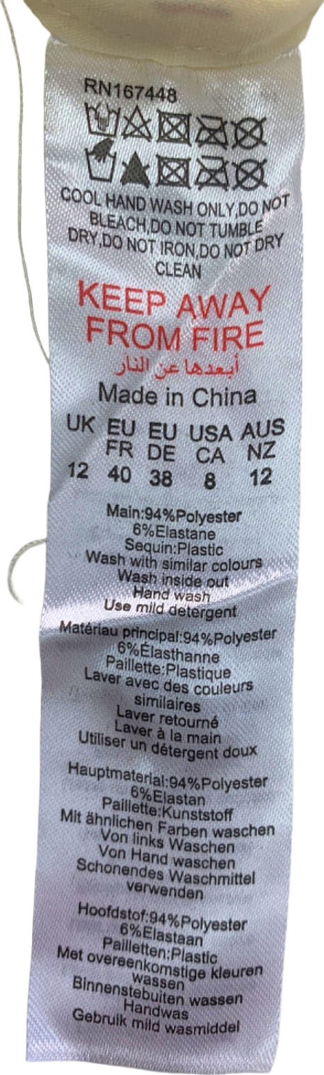 PrettyLittleThing Cream Sheer Sequin Maxi Dress UK 12