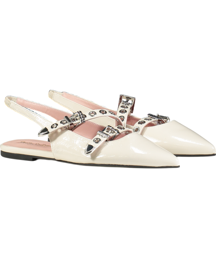 PRETTY BALLERINAS Cream Patent Ella Slingback Ballerina Flats UK 4 EU 37 👠