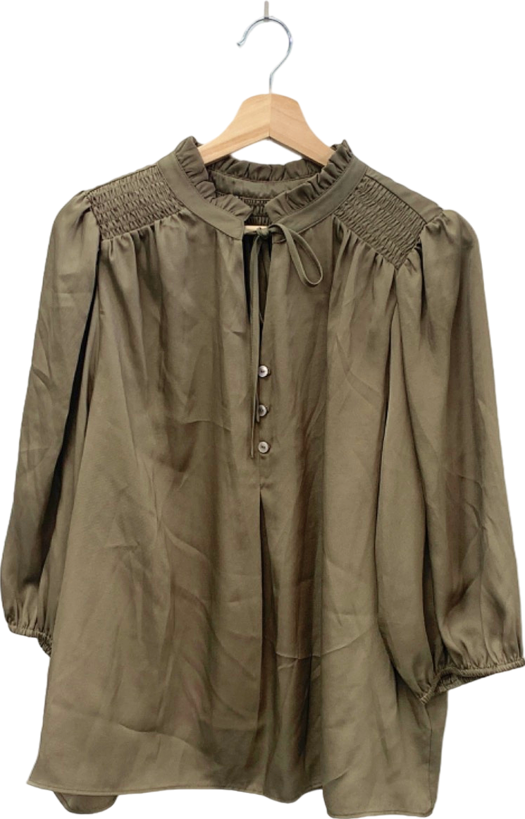 M&S Collection Taupe satin smocked detail Blouse Size 16