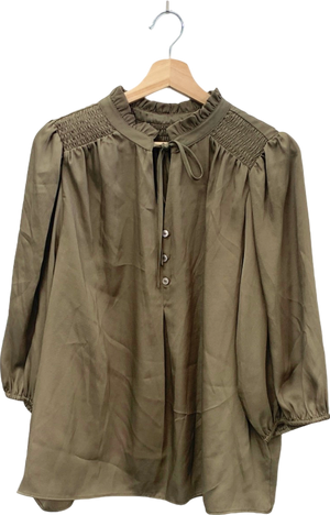 M&S Collection Taupe satin smocked detail Blouse UK 10