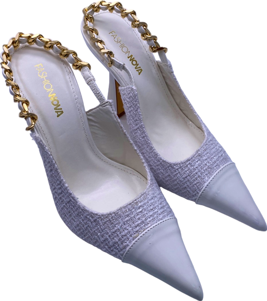 Fashion Nova White Chain Slingback Heels UK 4