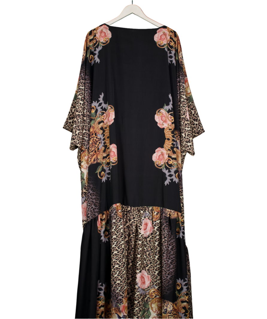 Donald Stanley Black Leopard Floral Printed Kaftan Maxi Dress UK XXL