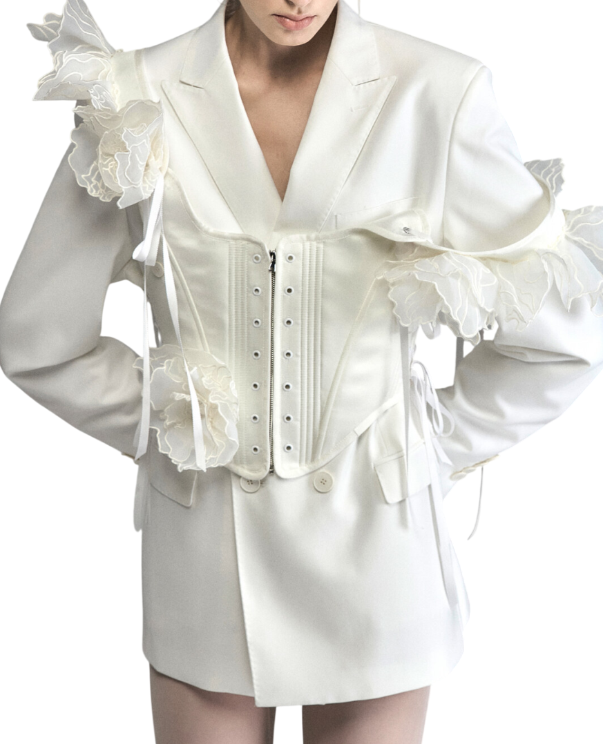 Danil Antsiferov White Soft Dramatic Corset Blazer Sz50 UK M