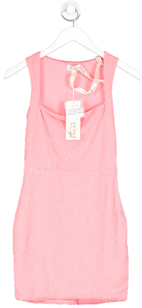 Oh Polly Pink Alsace  Embellished Square Neck Mini Dress In Coral UK 8