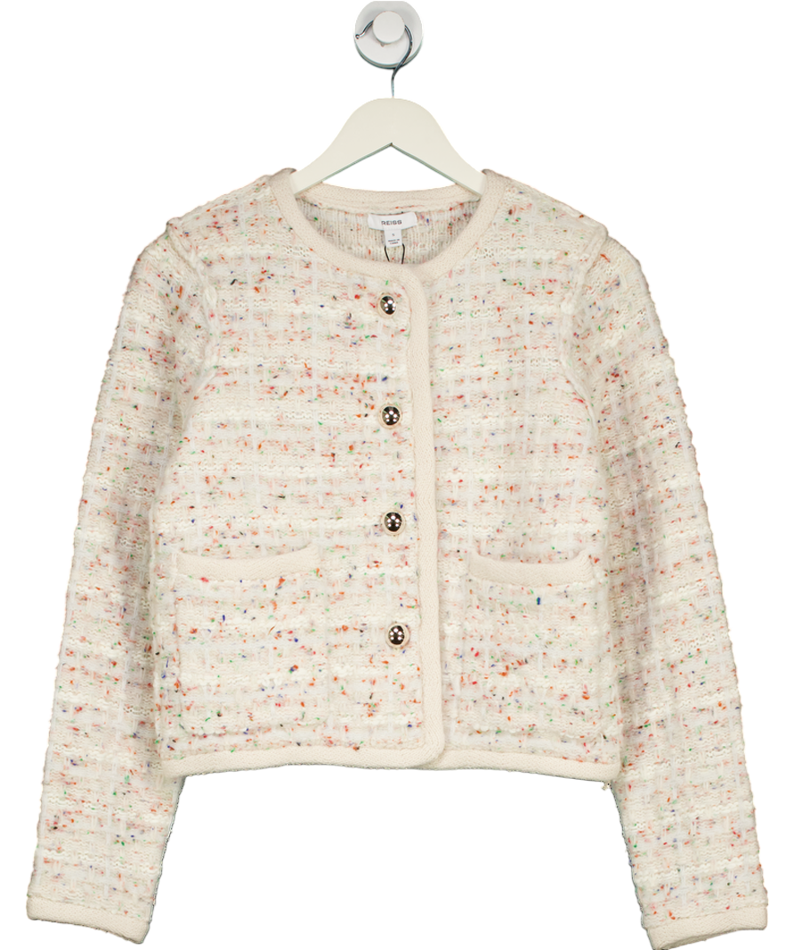 REISS Pink Felicity Tweed Cardigan UK S