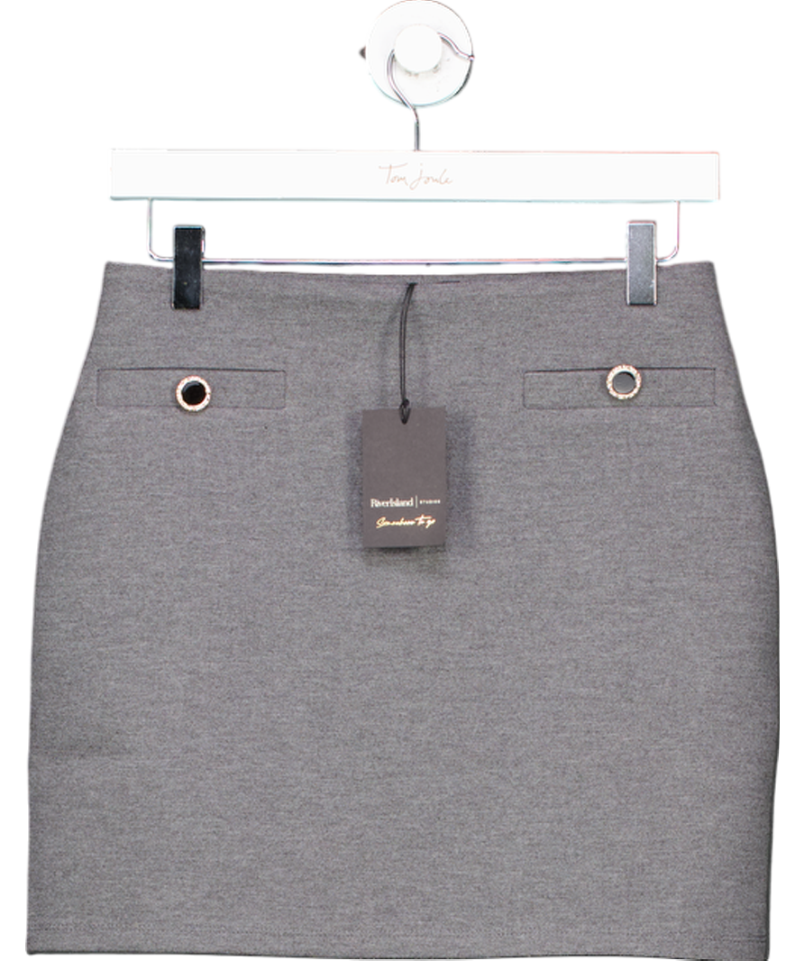 River Island Grey Button Detail Mini Skirt UK S