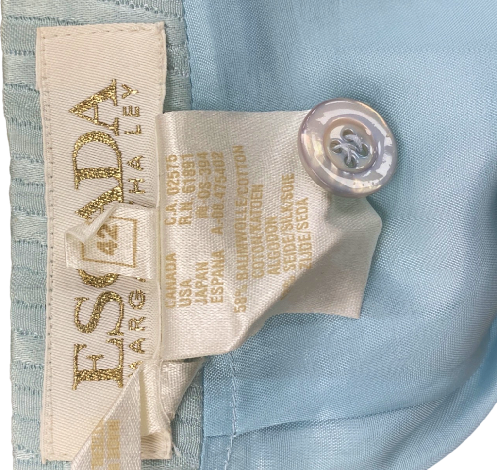 Escada Vintage Light Blue Textured Jacquard Jacket & Skirt Set EU 44 UK 16