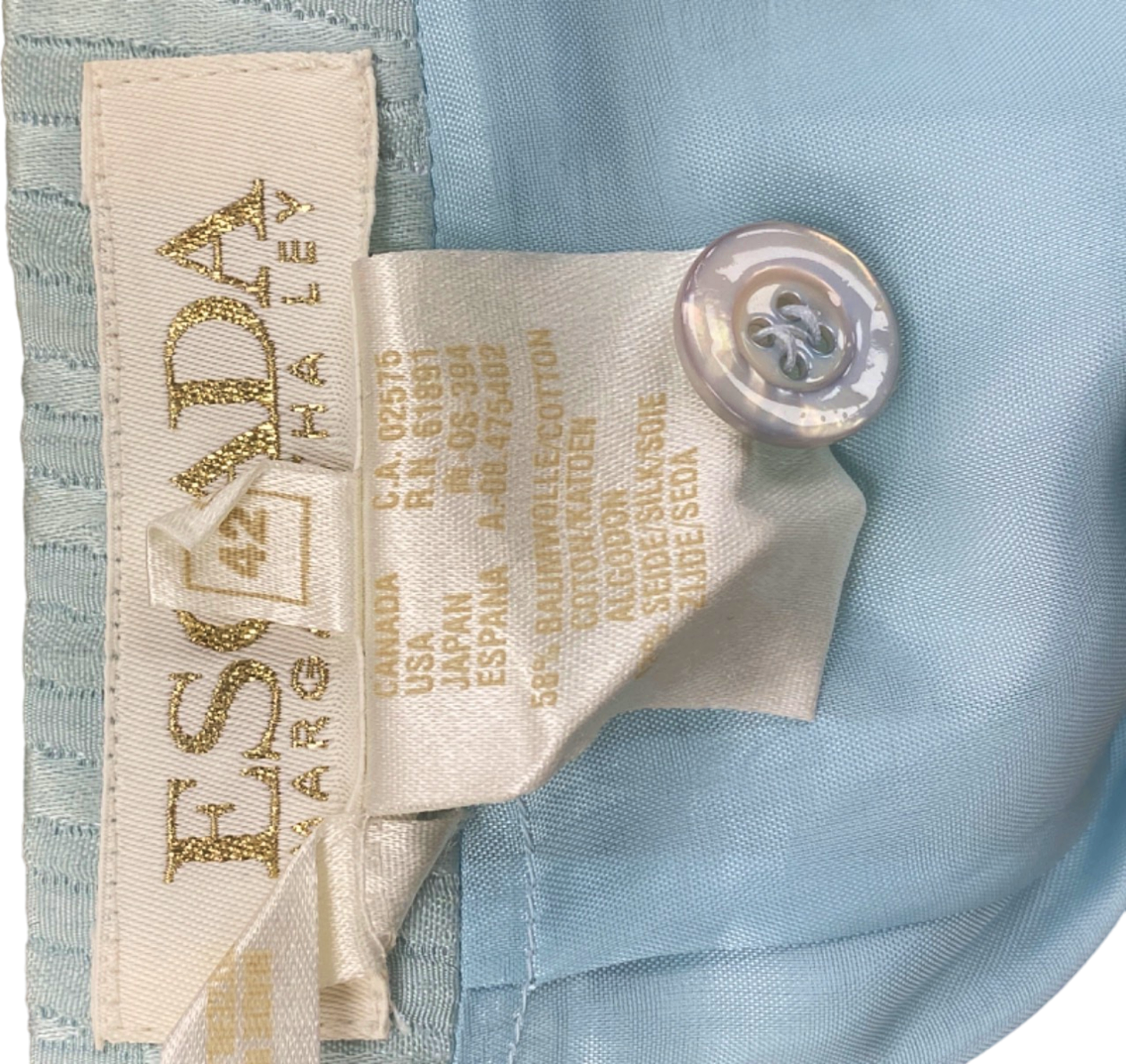 Escada Vintage Light Blue Textured Jacquard Jacket & Skirt Set EU 44 UK 16