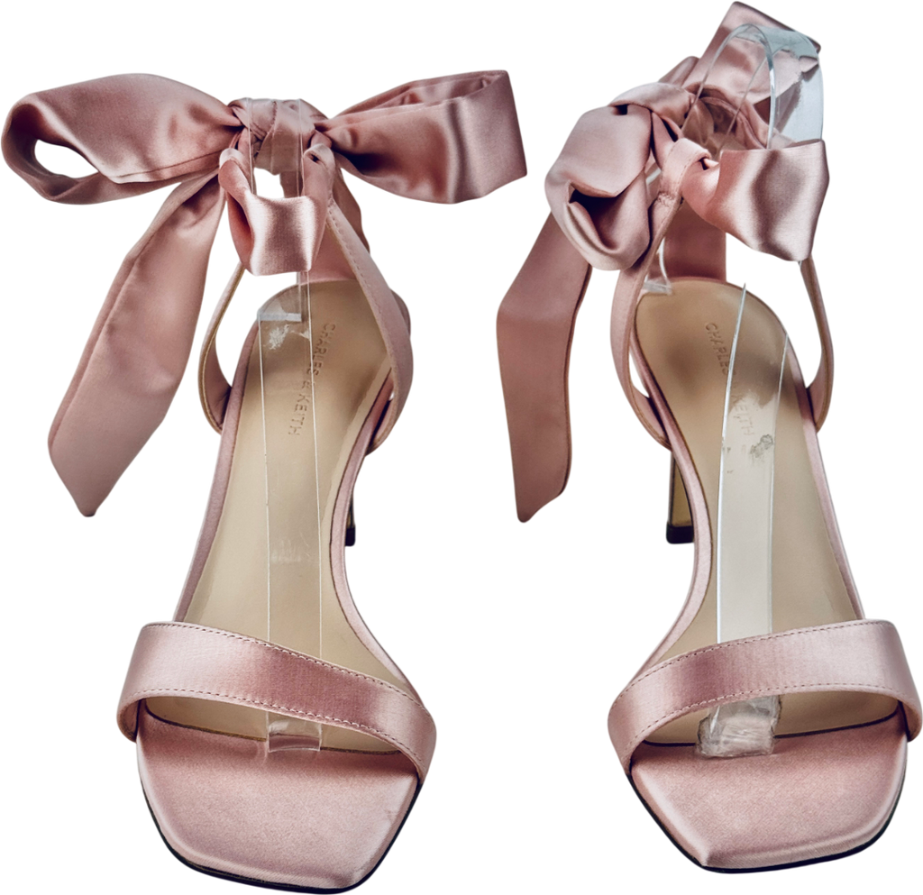 CHARLES & KEITH Pink Eliana Satin Tie-around Heeled Sandals UK 5 EU 38 👠