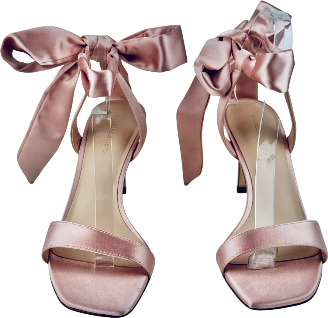 CHARLES & KEITH Pink Eliana Satin Tie-around Heeled Sandals UK 5 EU 38 👠