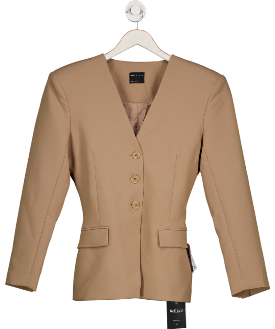 ASOS Beige Design Camel Cinced Waist Blazer UK 8