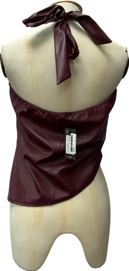 PrettyLittleThing Purple Cherry Red Faux Leather Asymmetric Top UK 16