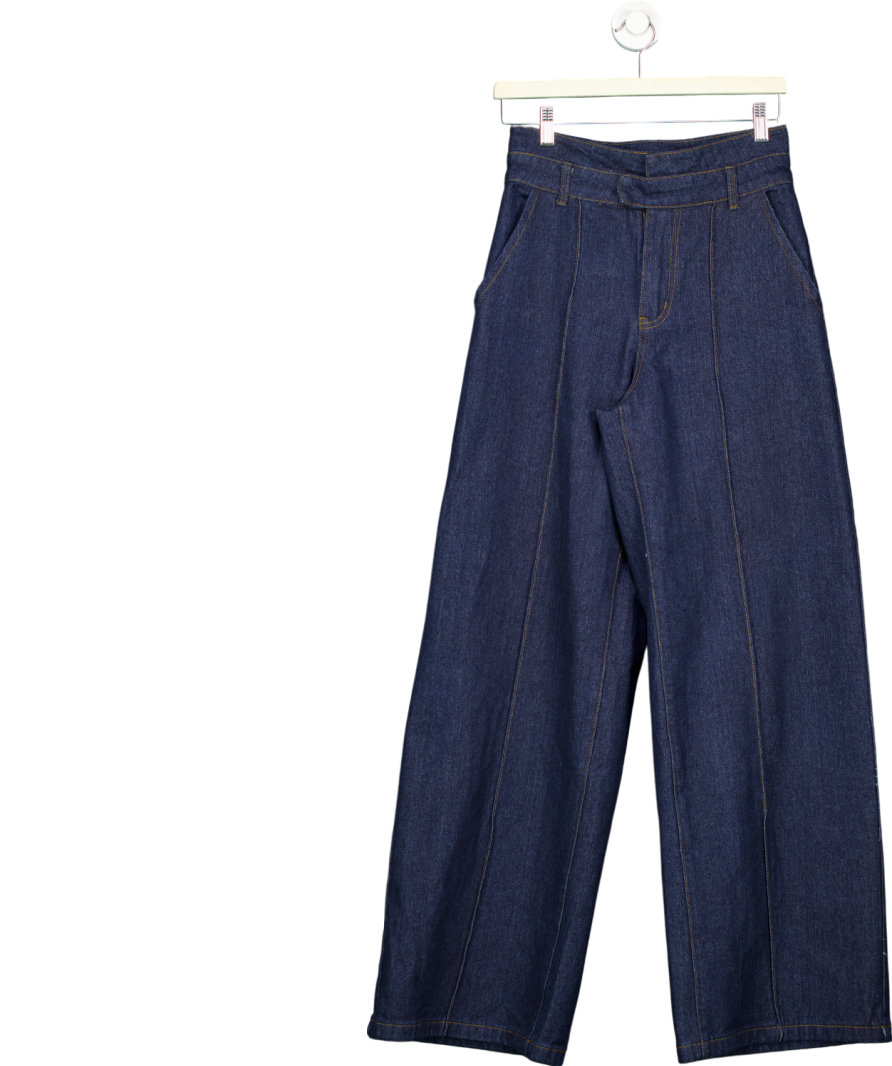 Karen Millen Blue Denim Waistband Detail Wide Leg Trousers UK 6