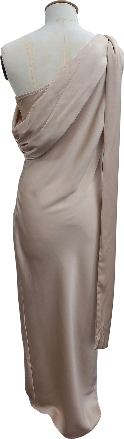 In The Style Nude Asymmetric Draped Neckline Maxi Dress UK 8