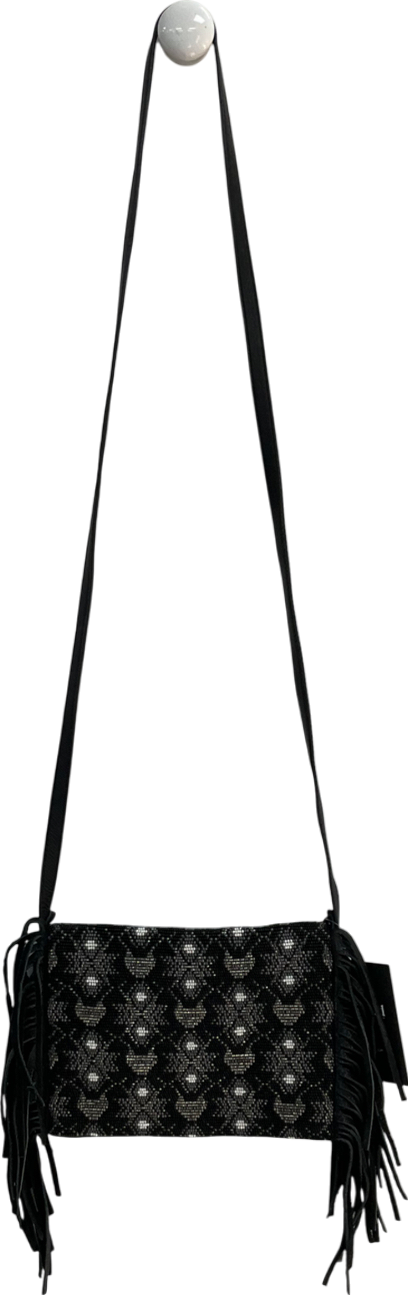 Berenice Black Beaded Leather Fringed Bag One Size