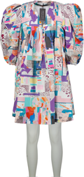 HUNTER BELL Patchwork Printed Puff Sleeve Cotton Dress UK M