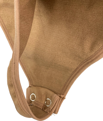 ANWIND Brown Ribbed Thong Bodysuit with Lace-Up Design UK S/M