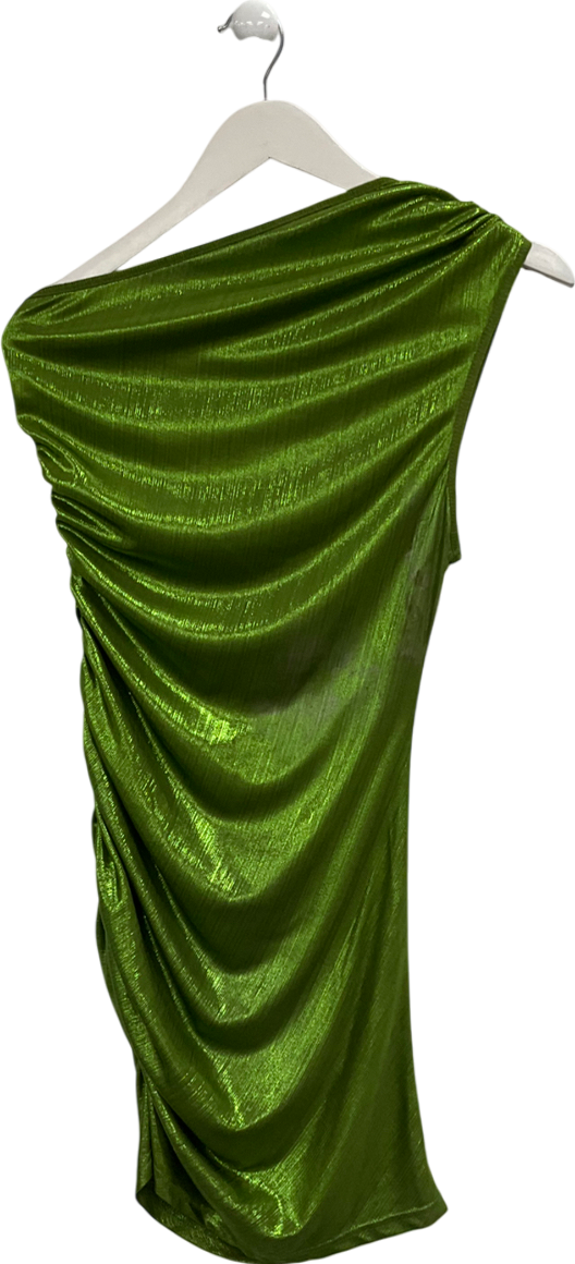 Green One Shoulder Ruched Bodycon Dress UK S/M