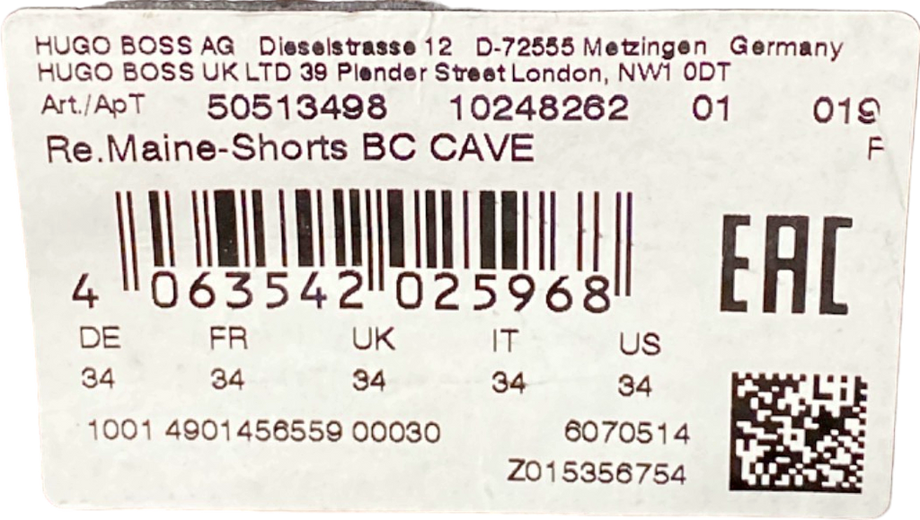 Hugo Boss Grey Denim Re.Maine-Shorts Regular Fit W34