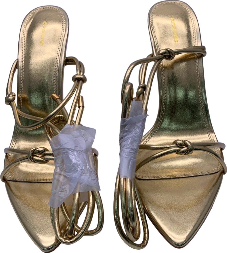 PrettyLittleThing Gold Metallic Strappy Lace Up Heeled Sandals UK 5