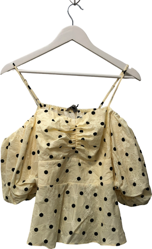 River Island Polka Dot Print Bardot Top In Yellow UK 12