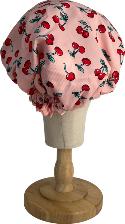 The vintage cosmetic company Cherry Shower Cap, Lightweight And Elasticated Waterproof Cap Pink No size