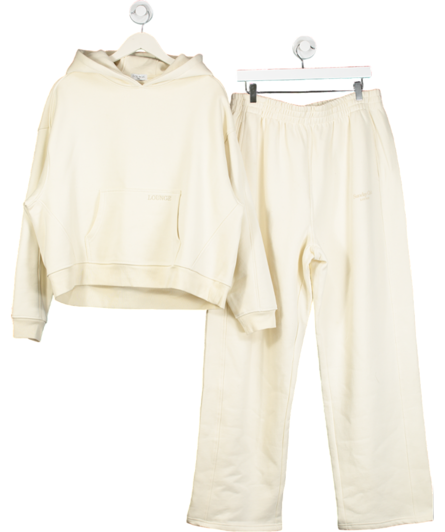 Lounge Underwear Cream Text Print Kangaroo-pocket Cotton-blend Hoody And Straight Leg Joggers UK XXL