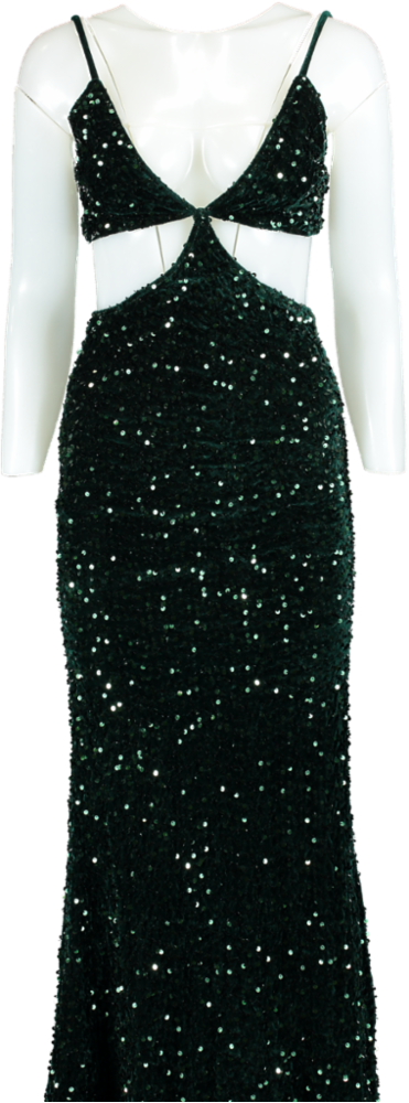 NB Luxe Green Sequined Cut-Out Dress UK XS